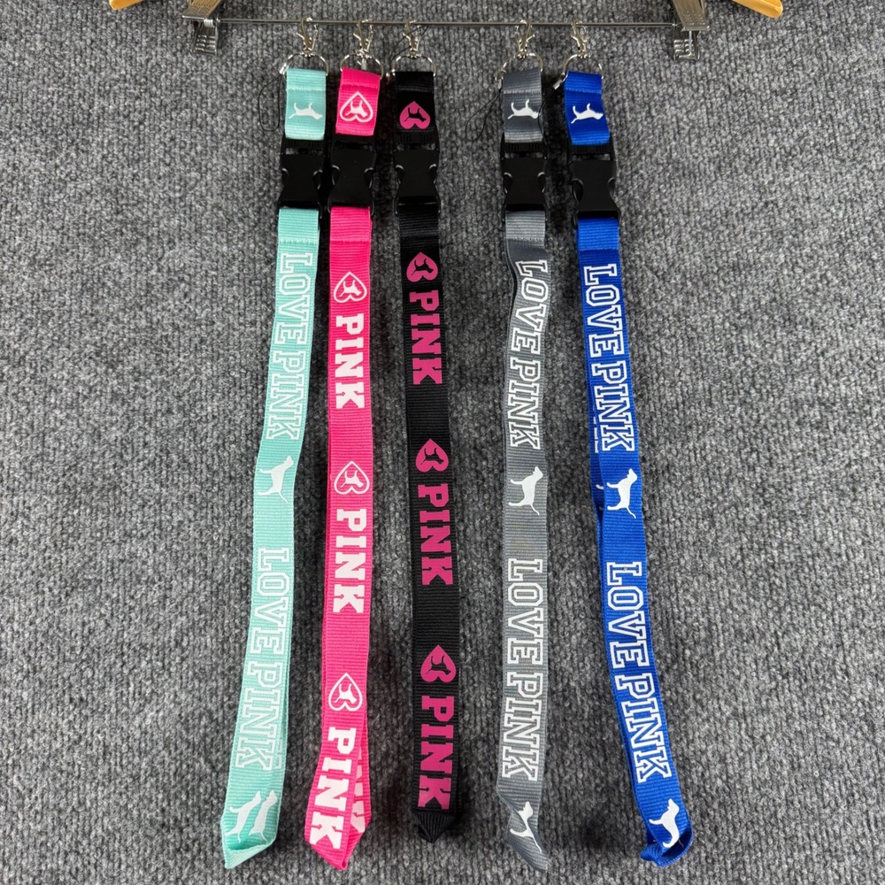 Victorias Secret PINK Lanyard Keychain ID Holder Lot Blue Pink Black Mint Grey